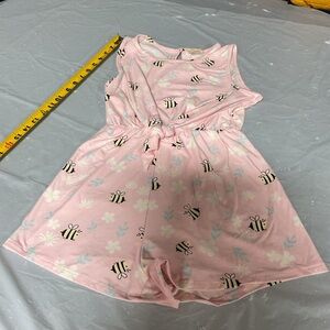 Girls' Pink Bee Print Romper with Waist Tie